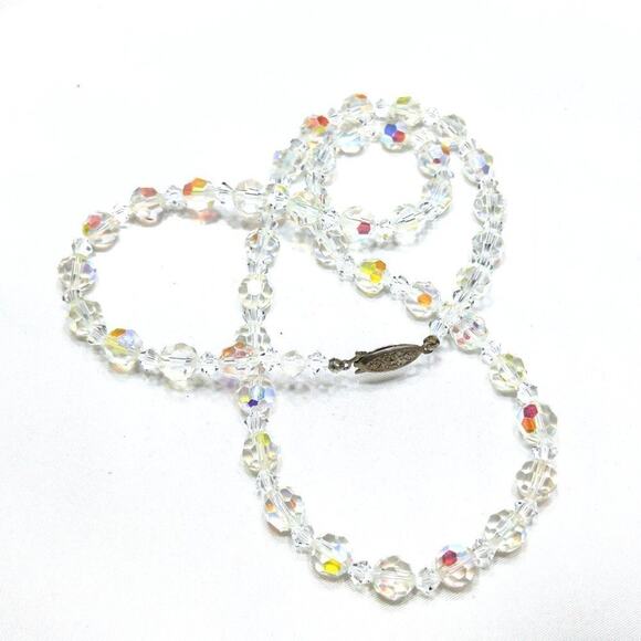 Vintage Crystal Aurora Borealis Beaded Necklace, Wedding Beads, 1960s, 24 Inch - Picture 7 of 7